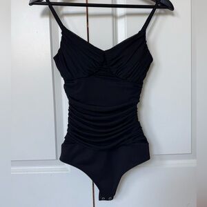 *NWOT* Express Body Contour Black Ruched One-Piece Thong Bodysuit XS